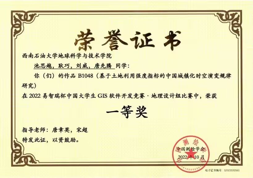 2022 Esri Cup first prize certificate